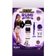 Bemora Kids Kpop Rumi Huntrix Rumi Iblis Avcıları Kostüm Etek Ceket Büstiyer Bluz + Kpop Rumi Mor Işıklı Simli Saç+ Mor Saç Tozu + Yüz Taşı + Kpop Topuklu Ayakkabı Doğum Günü Parti Seti