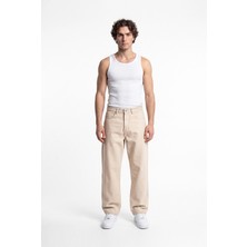 Machinist Clothing Erkek Relaxed Baggy Jean Pantolon Açık Bej