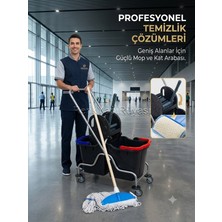 Renk Yapı Rüyası Çelik Gövde Endüstriyel Çift Kovalı Tekerlekli Kat Arabası +Saplı Geniş Mop Hastane Okul Işyeri Temizliği Için Set