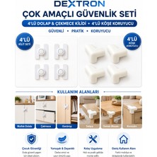 Dextron Bebek Güvenlik Seti 4’lü Dolap Çekmece Kilidi ve 4’lü Köşe Koruyucu Beyaz 8 Parça