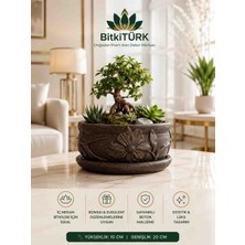 BitkiTÜRK Çiçek Motifli Beton Saksı ve Altlık Seti 20 cm – Banyo Organizeri, Dekoratif Düzenleyici, Çok Amaçlı Premium Tasarım