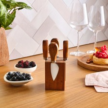 Karaca Antik Mıknatıslı Akasya Ağacı Standlı 5 Parça Peynir Seti Inox