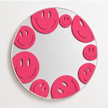 Ortakçı Design Echo Deco Pembe Gülücük Desenli Baskılı Yuvarlak Dekoratif Ayna 15*15