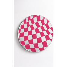 Ortakçı Design Echo Deco Pembe Kare Desenli Baskılı Yuvarlak Dekoratif Ayna 15*15