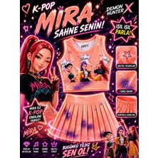 Bemora Kids Kpop Huntrix Mor Etek Bluz Alt Üst 2 Li Takım Şort Etek