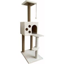Empressco Beyaz Kedi Tırmalama ve Oyun Evi 124 Cm, Yuva 30X40, Eğlence Dolu Tasarım
