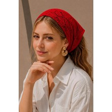 Irmak Kerekli Kadın Pamuklu Yumuşak Dokulu Delikli Triko Bandana 7011 Kırmızı