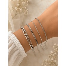 Adata Jewelry Celik 4lü Kadın / Erkek Bileklik Kombin Gümüş Renk