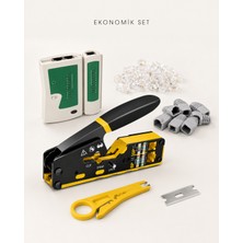 Ekonomik Ağ Kurulum Seti - RJ45 RJ11 Pense + Kablo Test Cihazı + 10 Adet Koruyucu Boot + 10 Adet RJ45 Konnektör + Mini Soyucu + Yedek Bıçağı