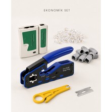 Ekonomik Ağ Kurulum Seti - RJ45 RJ11 Pense + Kablo Test Cihazı + 10 Adet Koruyucu Boot + 10 Adet RJ45 Konnektör  + Yedek Bıçağı + Mini Soyucu