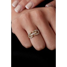 Oroline Kuyumculuk 14 Ayar Trend Taşlı Minimal Kadın Altın Yüzük