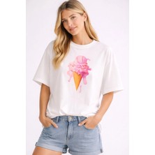 Premium Oversize %100 Pamuk Unisex Baskılı Tişört Drippy Pink