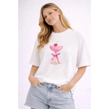 Premium Oversize %100 Pamuk Unisex Baskılı Tişört Cherry Cheers