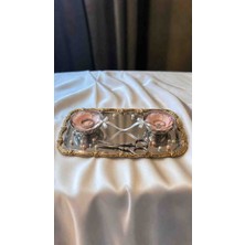 Sunvera Çelik Sunvera Paslanmaz Çelik Gold Çerçeveli Gümüş Söz ve Nişan Tepsisi 18X33 cm | 2 Adet 8 cm Yüzük Kasesi | Nişan Yüzük Tepsisi | Isteme Tepsisi | Damat Kahve Sunum Tepsisi
