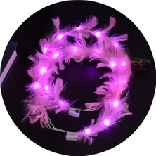 3D Sepetim LED Işıklı Rengarenk Yanan 3 Fonksiyonlu Otrişli Parti Tacı Pembe Renk 12X12 cm