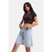 It's Basic Kadın Ice 4s6-3 Midi Boy %100 Koton Relax Fit Denim Şort