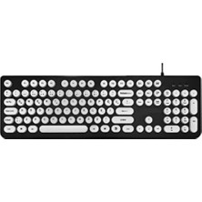 Tastech Tk-09 Kablolu Q Klavye Retro Daktilo Görünümlü Siyah-Beyaz Su Geçirmez Klavye