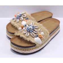 Bags Shoes Guja 25y170-2 Kadın Deniz Kabuğu Taşlı Mantar Taban Premium Terlik