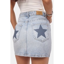 It's Basic Kadın Ice T-4s6-3 Straight Mini Parlak Taşlı Tasarım Denim Etek