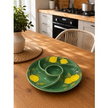 Twinkle Amalfi Garden Limon Desenli 4 Bölmeli Yuvarlak Çerezlik Sosluk Peynir Tabağı Yeşil 31 cm
