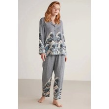 Larimar  W617 Kadın Uzun Kollu Önden Düğmeli Pijama Takımı