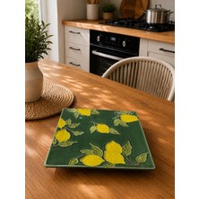 Twinkle Amalfi Garden Limon Desenli Kare Düz Tabak Yeşil 28 cm