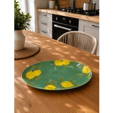 Twinkle Amalfi Garden Limon Desenli Oval Düz Tabak 38 cm Yeşil