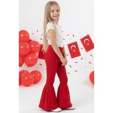 Parla Kids Kız Çocuk Kırmızı Ispanyol Paça Yüksek Bel Lastikli Tayt Pantolon 23 Nisan 29 Ekim Gösteri Kıyafeti