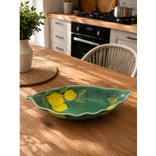 Twinkle Amalfi Garden Limon Desenli Yaprak Model Derin Kayık Salata Tabağı Yeşil 37 cm