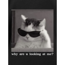 Vexor Erkek T-Shirt Komik Kedi Baskılı Kısa Kol Tişört - Siyah