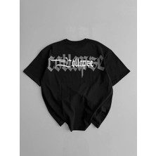 Vexor Erkek Ön ve Arka Baskılı T-Shirt Kısa Kol Bisiklet Yaka Regular Fit Tişört - Siyah