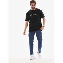 Vexor Erkek Kısa Kol Yazlık Tişört Bisiklet Yaka Baskılı Oversize T-Shirt - Siyah