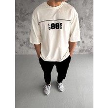 Vexor Erkek Kısa Kol Yazlık Tişört Bisiklet Yaka Baskılı Oversize T-Shirt - Beyaz
