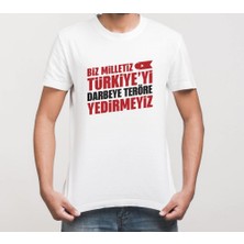 Vexor 15 Temmuz Demokrasi Milli Birlik Yedirmeyiz Baskılı Bisiklet Yaka T-Shirt - Beyaz