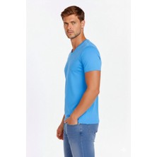 Vexor Erkek Body T-Shirt V Yaka Slim Fit Likralı Kısa Kol Tişört - Açık Mavi