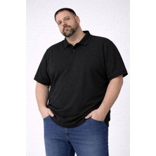 Vexor Erkek Polo Yaka Düğmeli Tişört Pike Kumaş Battal Beden Kısa Kol T-Shirt - Siyah