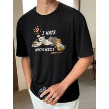 Vexor Erkek Baskılı T-Shirt Kısa Kol Bisiklet Yaka Regular Fit Rahat Kalıp Günlük Tişört - Siyah