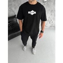 Vexor Erkek Kısa Kol Yazlık Tişört Bisiklet Yaka Baskılı Oversize T-Shirt - Siyah