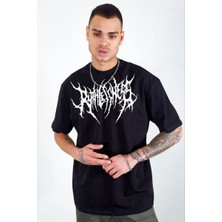Vexor Erkek Kısa Kol Yazlık Tişört Bisiklet Yaka Baskılı Oversize T-Shirt - Siyah