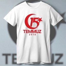 Vexor 15 Temmuz Demokrasi ve Milli Birlik 2016 Anma Baskılı Bisiklet Yaka T-Shirt - Beyaz