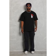 Vexor Erkek Kısa Kol Yazlık Tişört Bisiklet Yaka Baskılı Oversize T-Shirt - Siyah