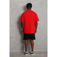 Vexor Erkek Düz Yazlık Kısa Kol Tişört Bisiklet Yaka Oversize T-Shirt - Kırmızı