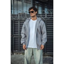 Vexor Erkek Tam Fermuarlı Cepli Kapüşonlu 3 Iplik Pamuklu Hoodie Sweatshirt - Gri