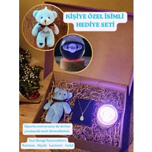 Paganca İsimli Hediye Seti / Ayıcık Anahtarlık - Çelik Kolye - Ahşap  Renk Değiştiren Usb'li Cam Küre