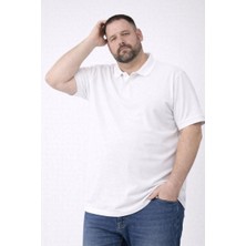 Vexor Erkek Polo Yaka Düğmeli Tişört Pike Kumaş Battal Beden Kısa Kol T-Shirt - Beyaz