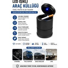 3b Trend LED Işıklı Araç Küllüğü Kapaklı Bardaklık Uyumlu Kokusuz Araç Içi Sigara Küllüğü Siyah