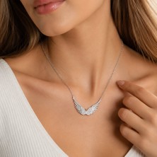 Afrodit Silver 925 Ayar Gümüş Zirkon Taşlı Melek Kanadı Tasarım Kadın Kolye