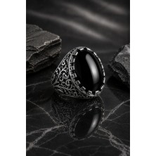 Siset Gümüş 925 Ayar Oval  Oniks  Taşlı  Erkek  Gümüş  Yüzük