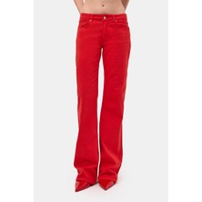 It's Basic Kadın Kırmızı 6s6-19 Mid Rise Flare Fit Denim Jean