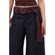 It's Basic Kadın İndigo Selvedge 7s6-50 Barrel Fit Kemer Detaylı Tasarım Denim Jean